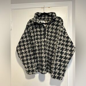 VTG Black Ice Sz:M Large Gary Black Houndstooth Fuzzy 1/4 Zip Pullover Sweater